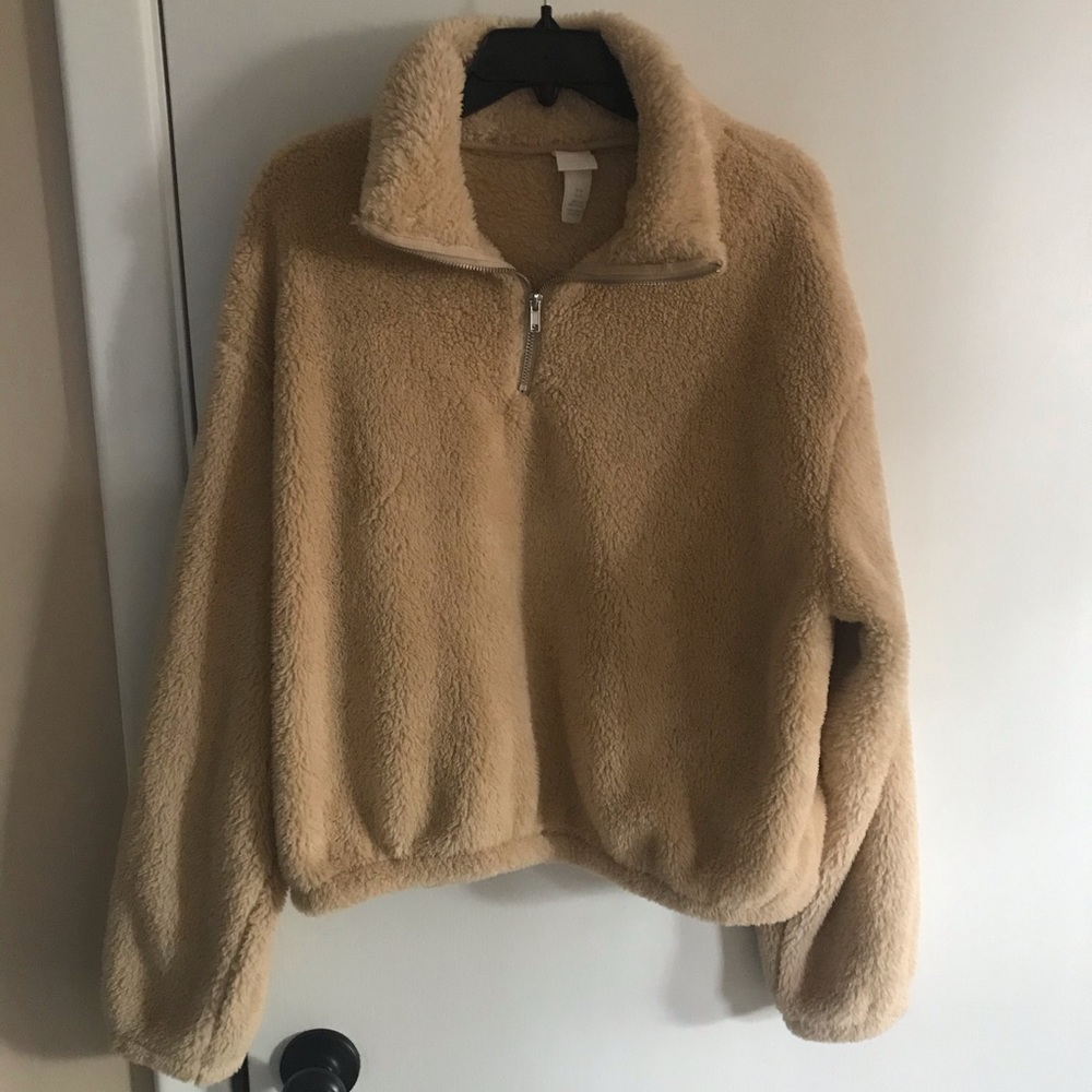 Faux fur quarter zip sweatshirt